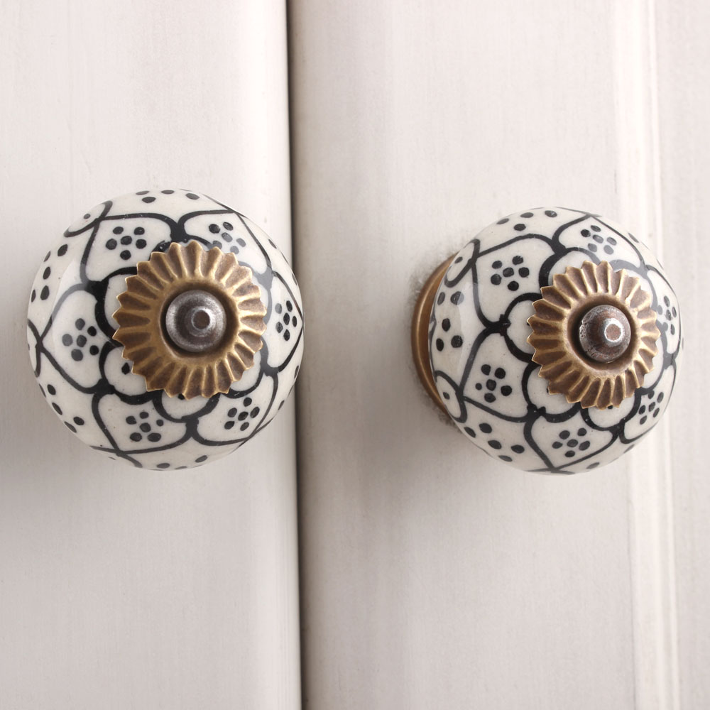 Black Poinsettia Flower Ceramic Knob