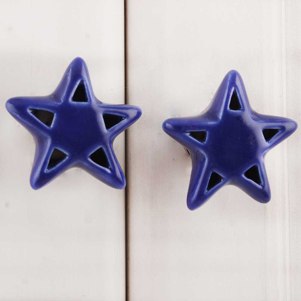 Navy Blue Star Ceramic Knob