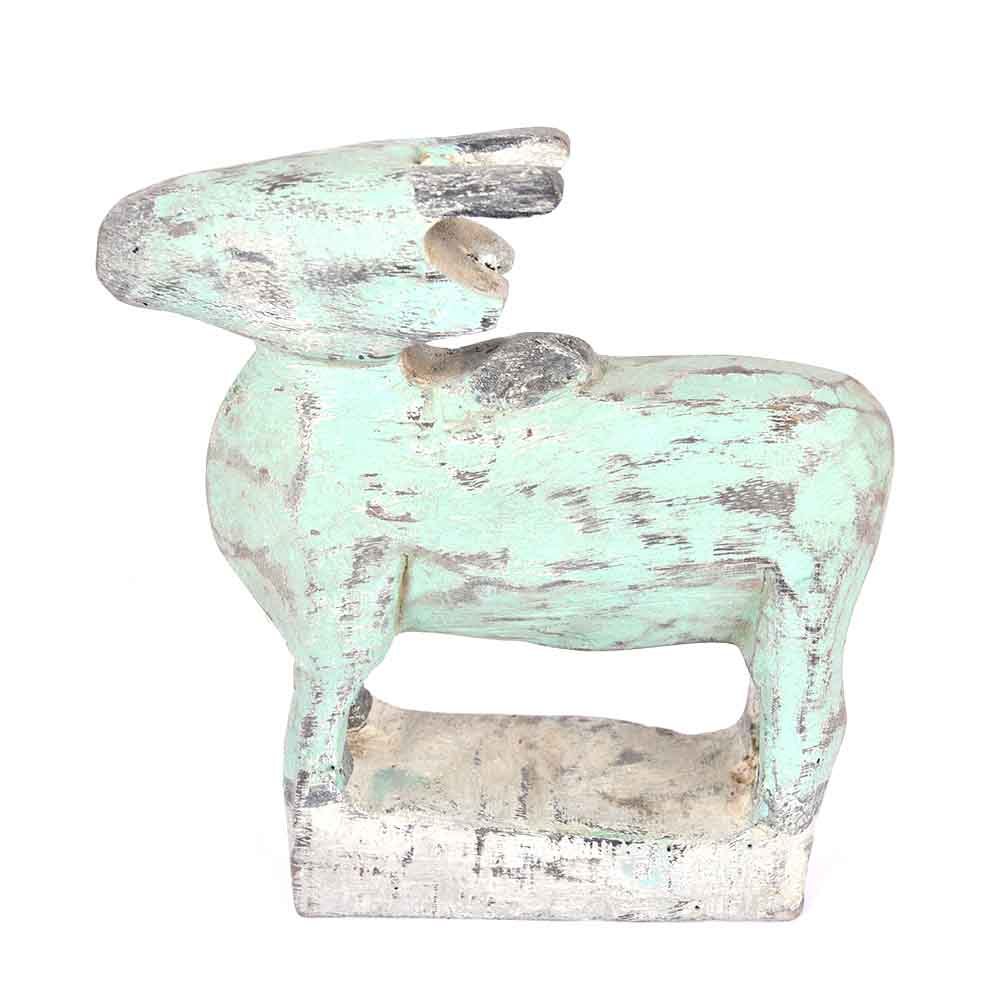 Very Old Tribal Greenish Blue Wooden Cow