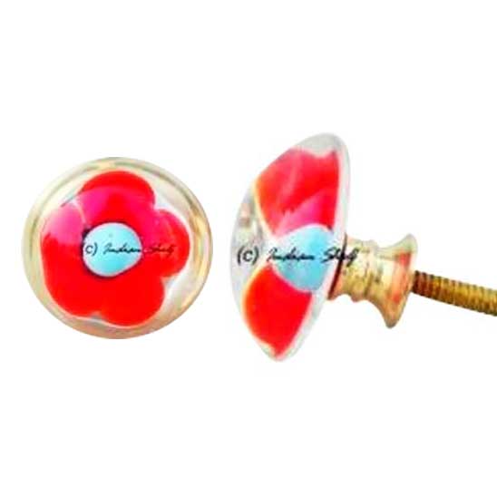 Red Turquoise Glass Knob