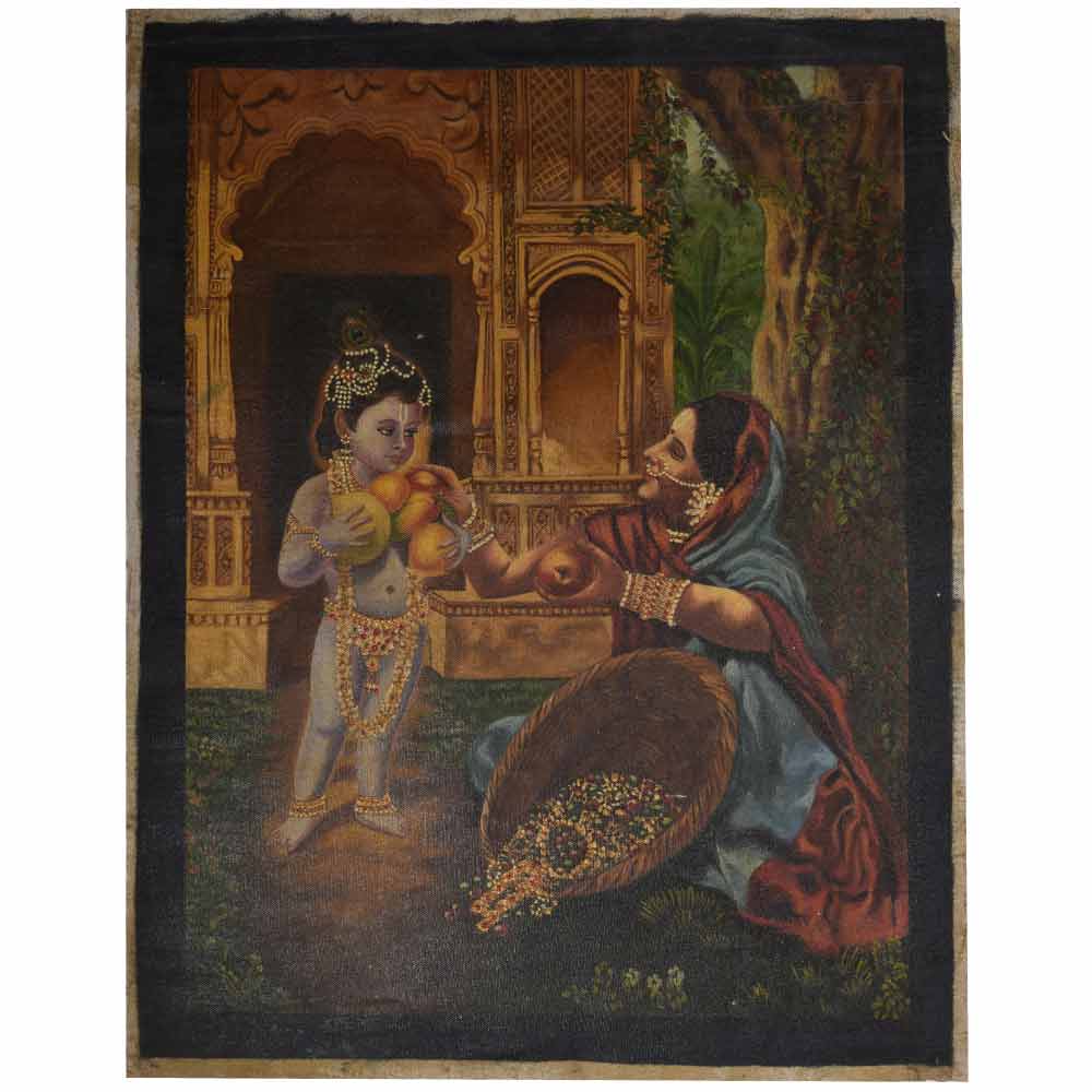 Very old hand painted Krishna painting 24.5 X 31.5