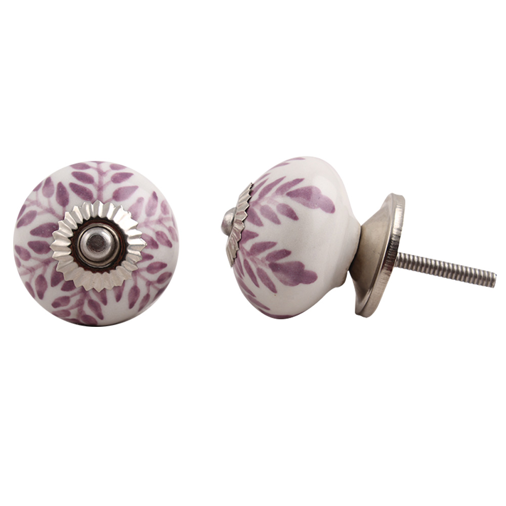 Purple Leaf Floral Dresser Knob