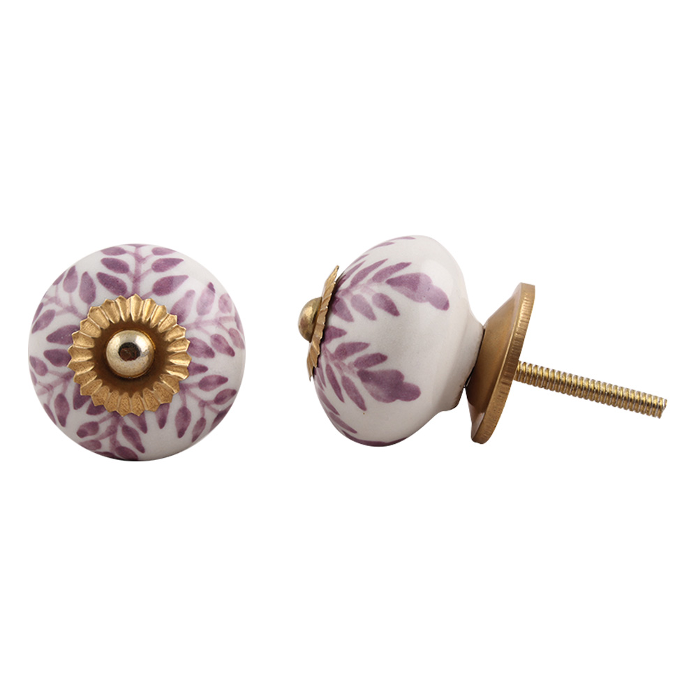 Purple Leaf Floral Dresser Knob