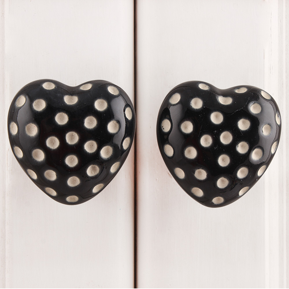 Black Heart Etched Ceramic Drawer Knob