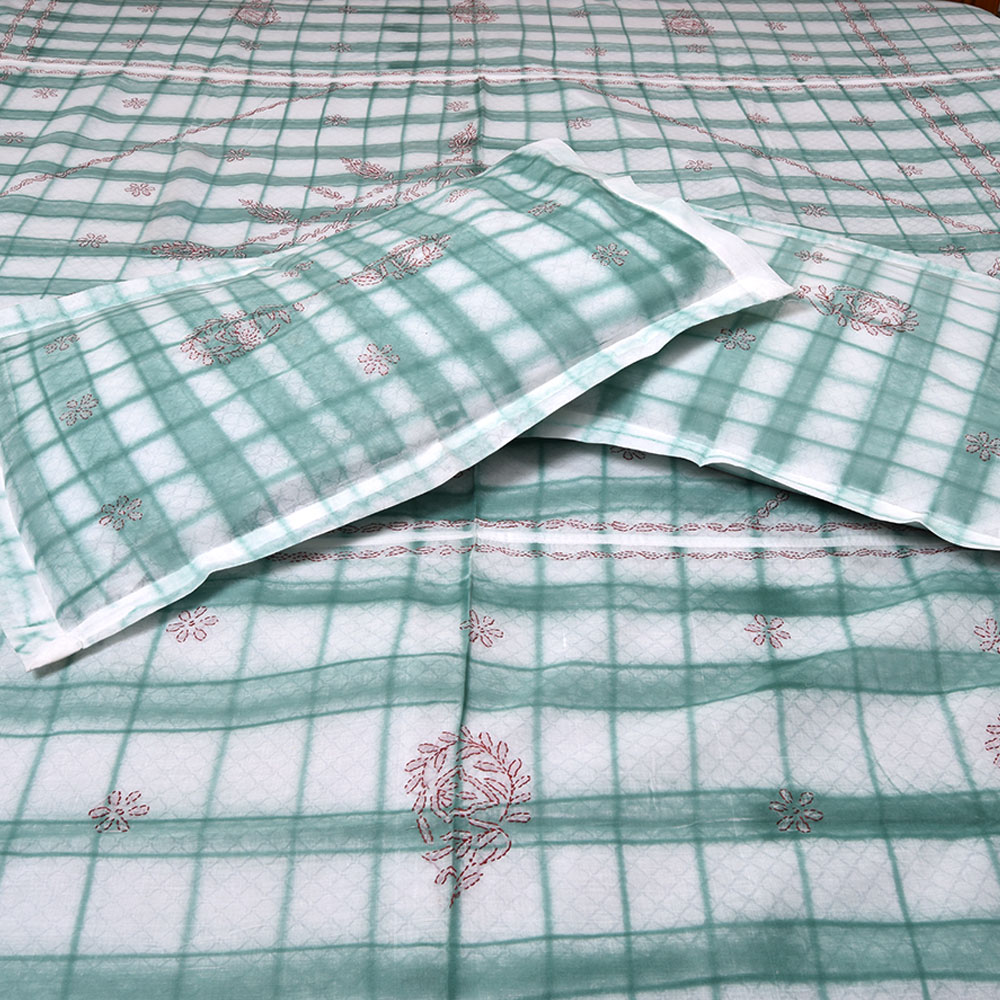 White & Green Double Bedsheet
