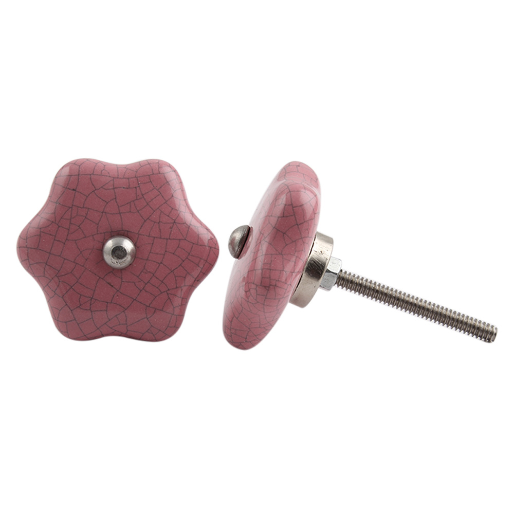 Pink Star Shape Crackle Ceramic Drawer Knob