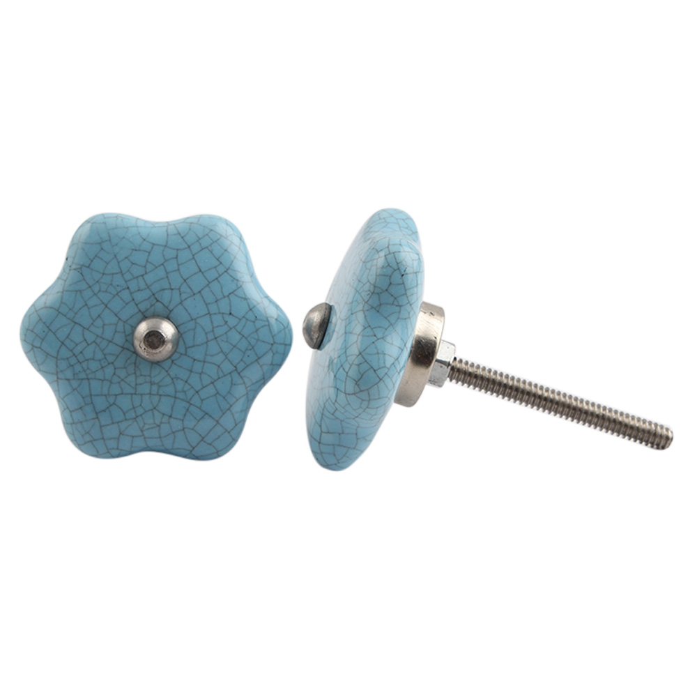 Turquoise Star Shape Crackle Ceramic Knob
