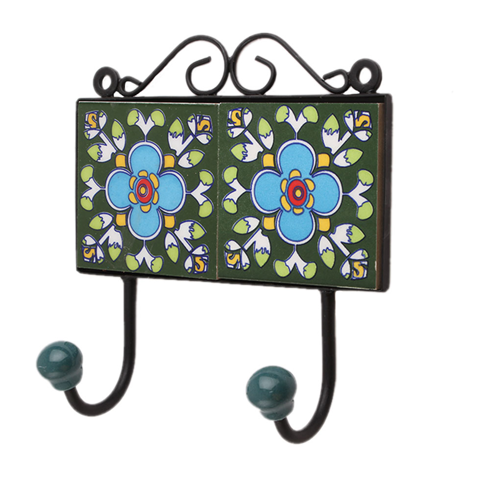 Green Floral Ceramic Tiles Hooks-462