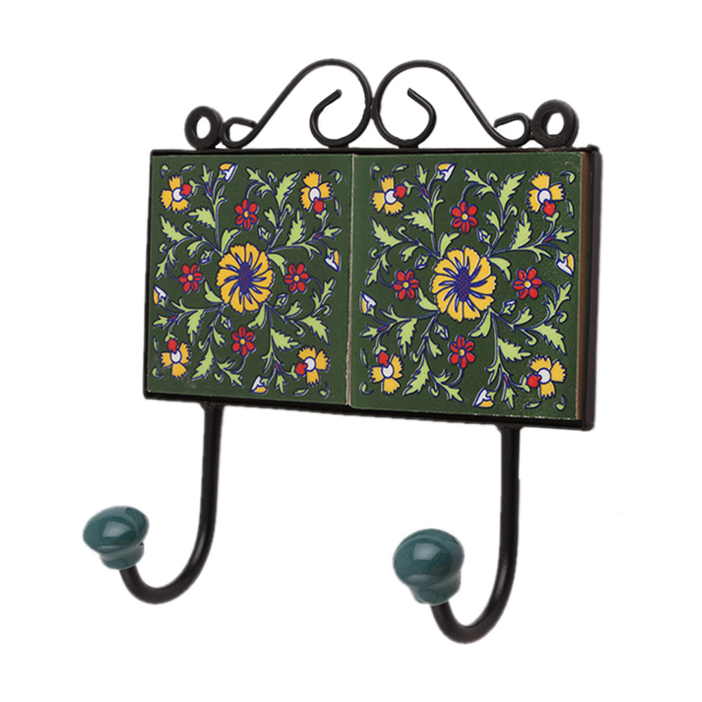Green Floral Ceramic Tiles Hooks-463