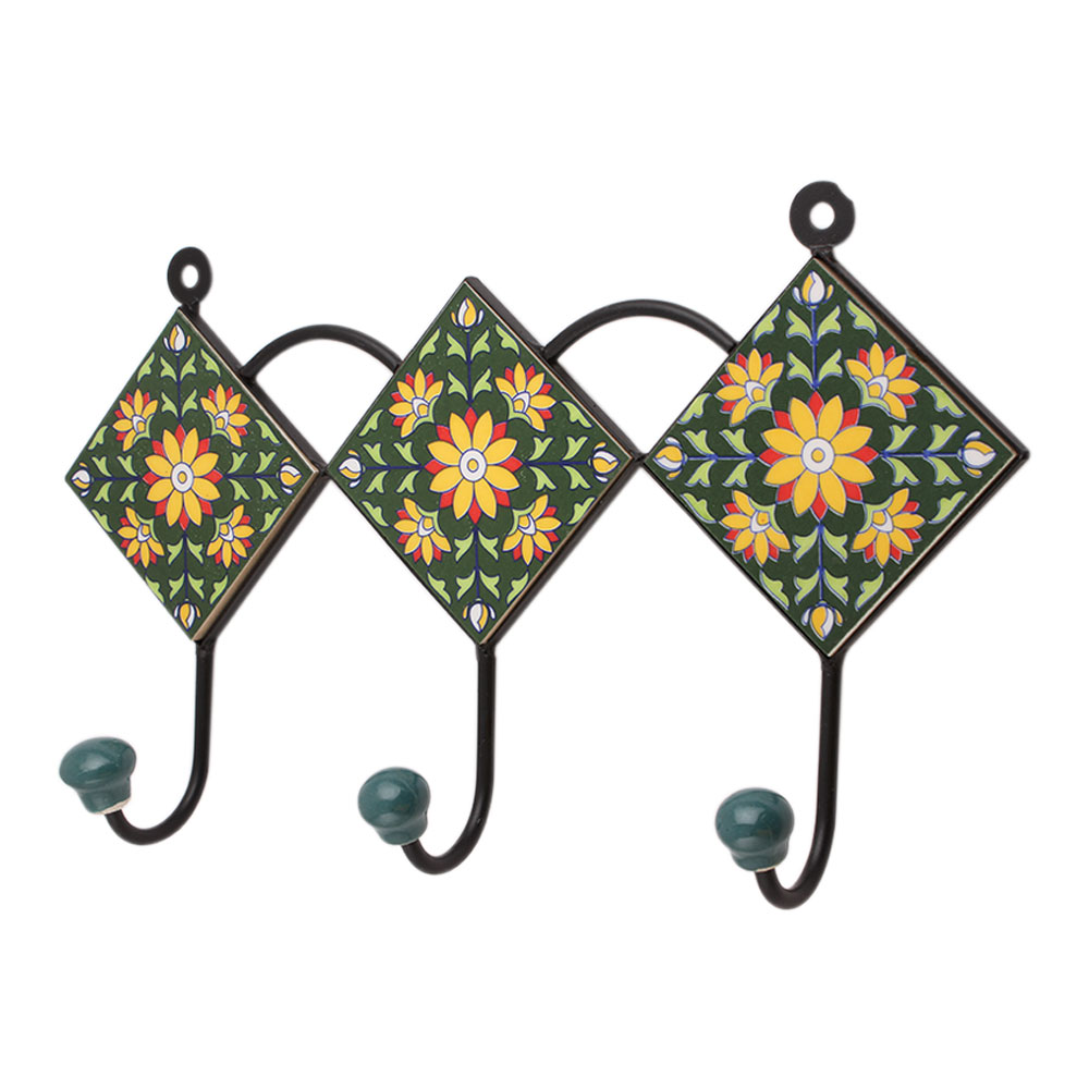 Green Floral Ceramic Tiles Hooks-467