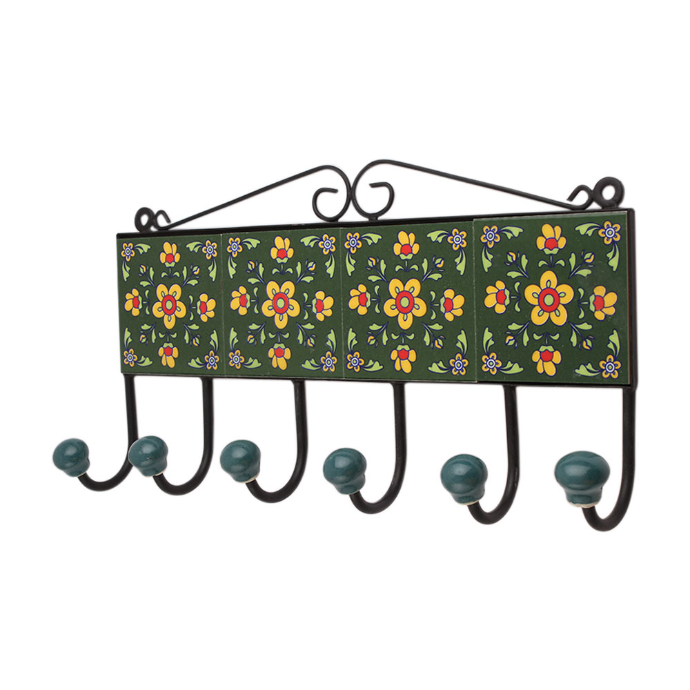 Green Floral Ceramic Tiles Hooks-473