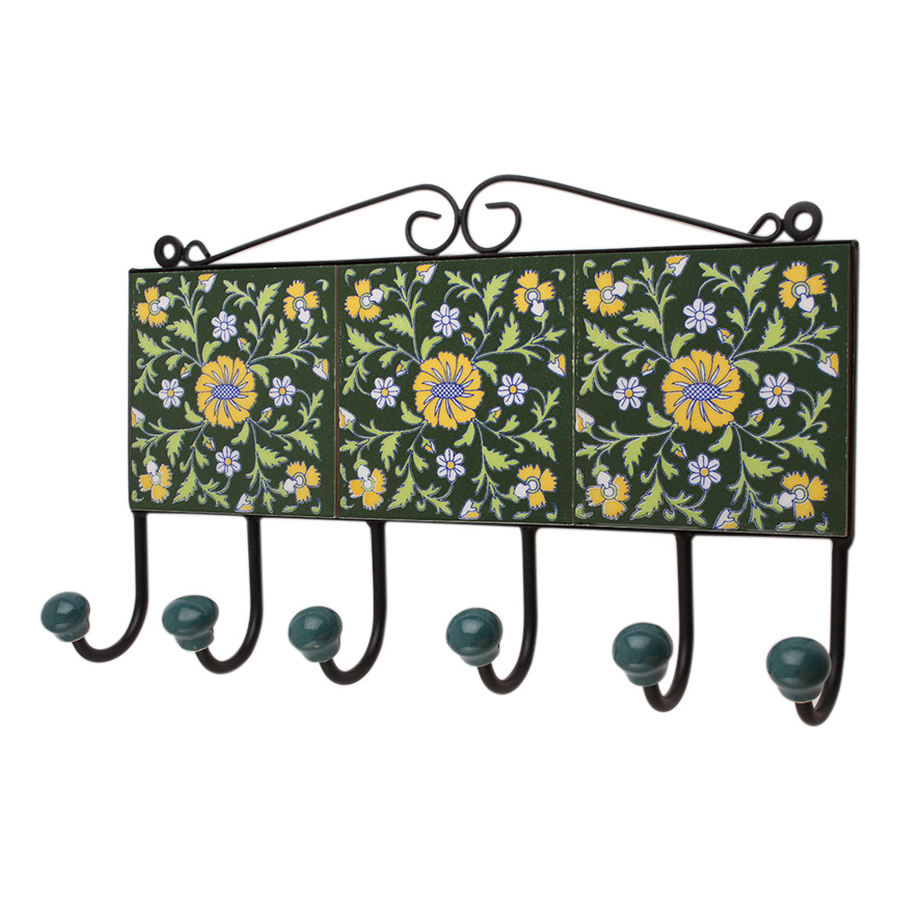 Green Floral Ceramic Tiles Hooks-475