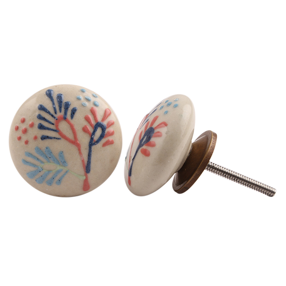 White Multicolor Ceramic Flower Knob