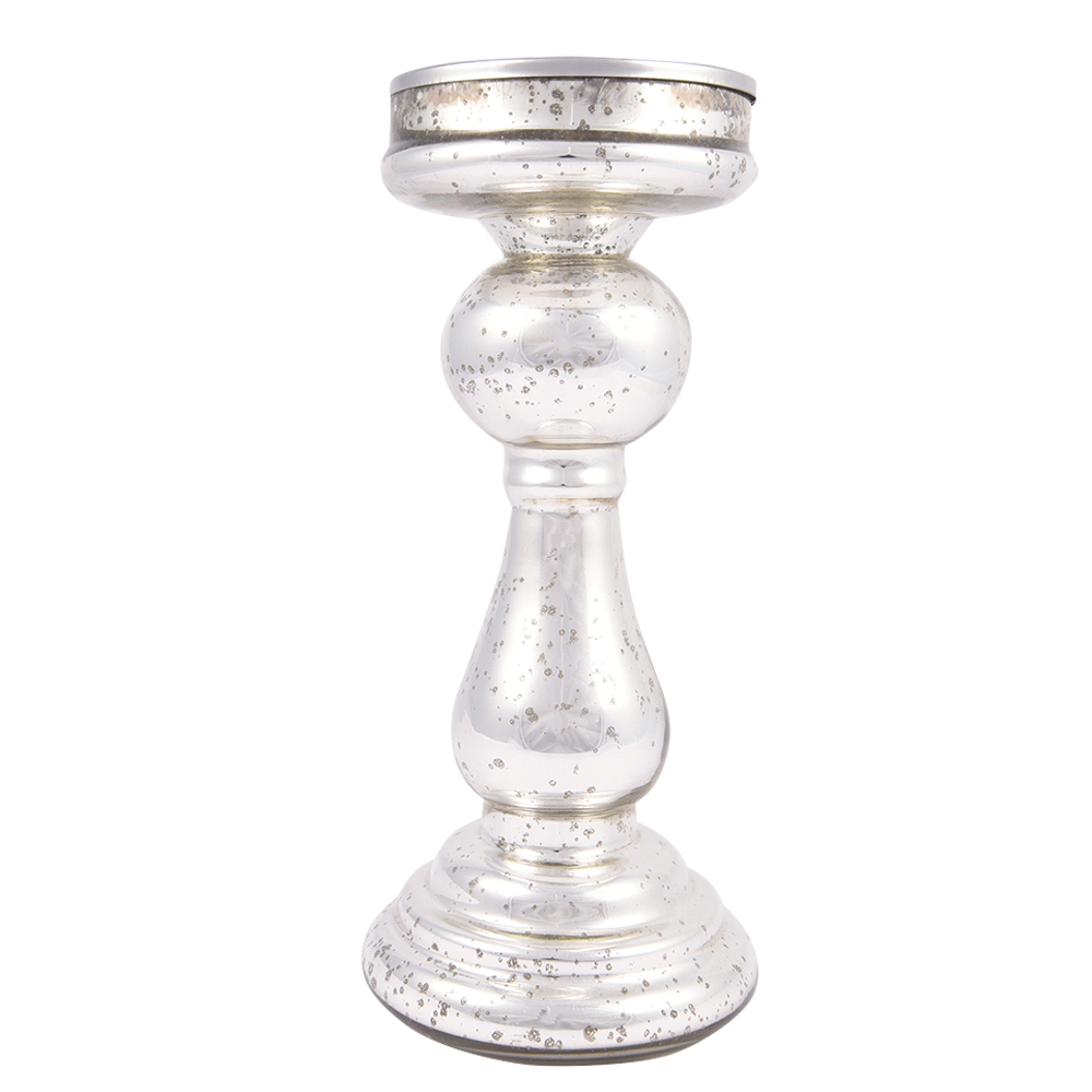 Silver Glass Pedestal Pillar Candle Holder(Set of 1 Piece)