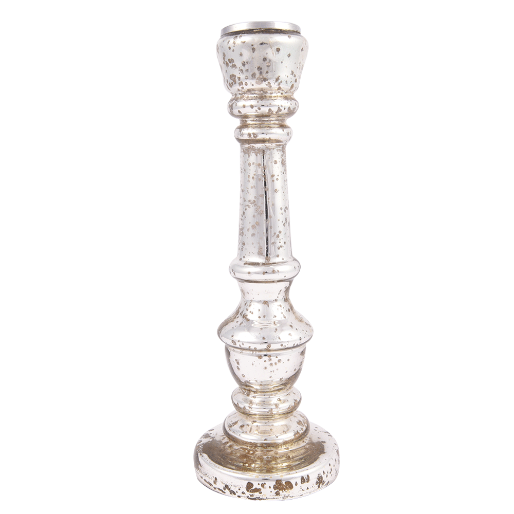 Silver Glass Pillar Candle Holder