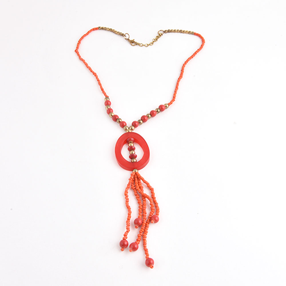 Red Seed Bead Loop Necklace