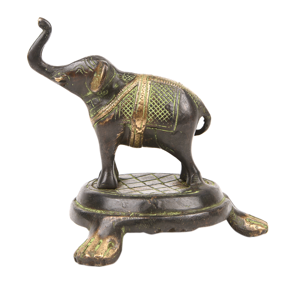Blackened Bronze Indian Elephant on Turtle Statue