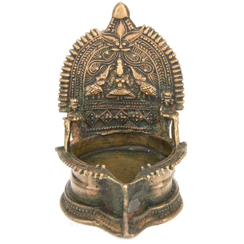 Brass Puja Ritual Alter Lamp Depicting Lakshmi Hindu