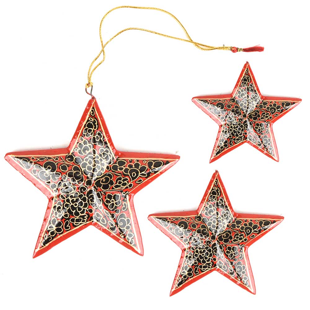 Handmade Wooden Star Christmas Ornaments (Set of 3) ‘Starry Sky’