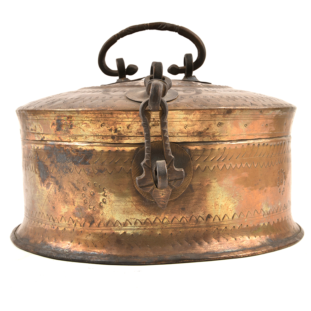 Handmade Beautiful Carved Design Brass Jewellery Keeping Round Box