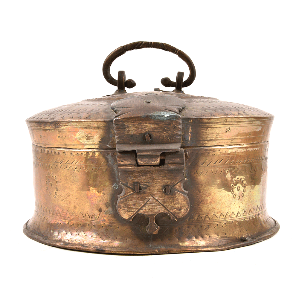 Handmade Beautiful Carved Design Brass Jewellery Keeping Round Box