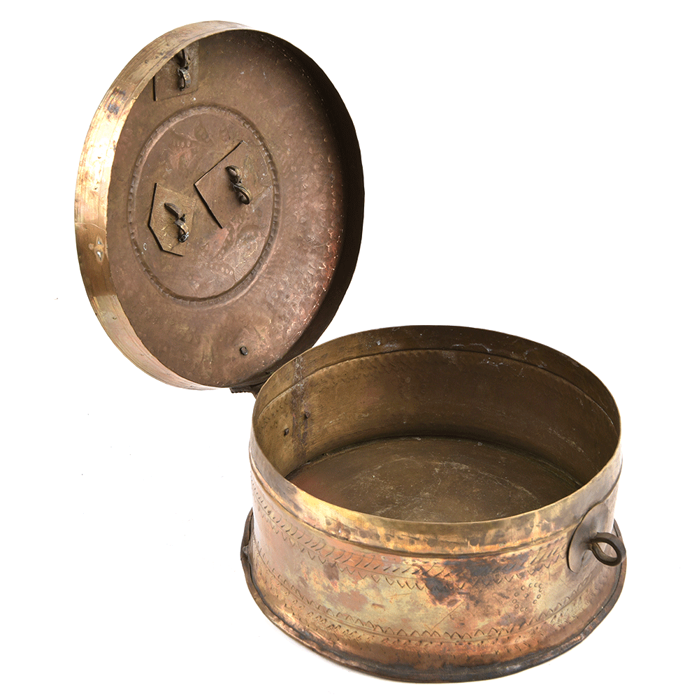 Handmade Beautiful Carved Design Brass Jewellery Keeping Round Box