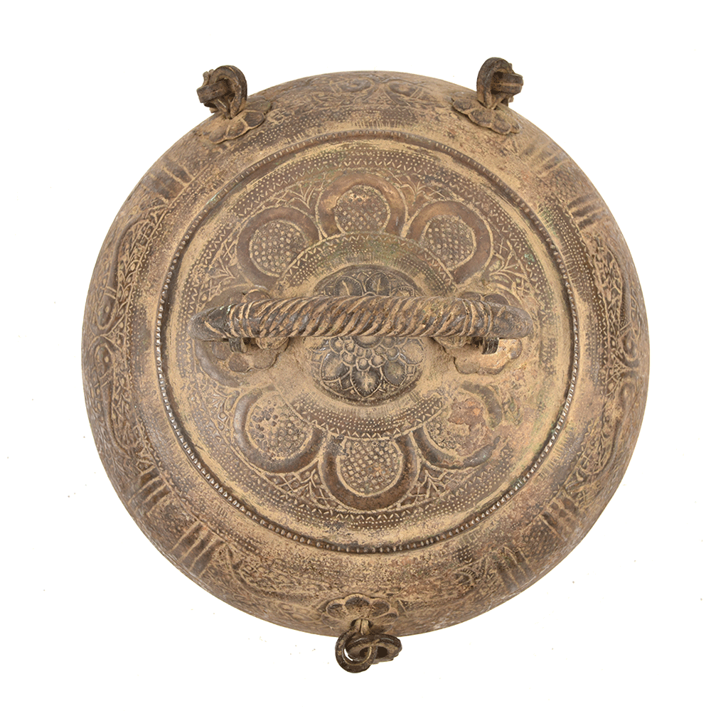 Indian Old Vintage Brass Hand Crafted Engraved Round Storage Box