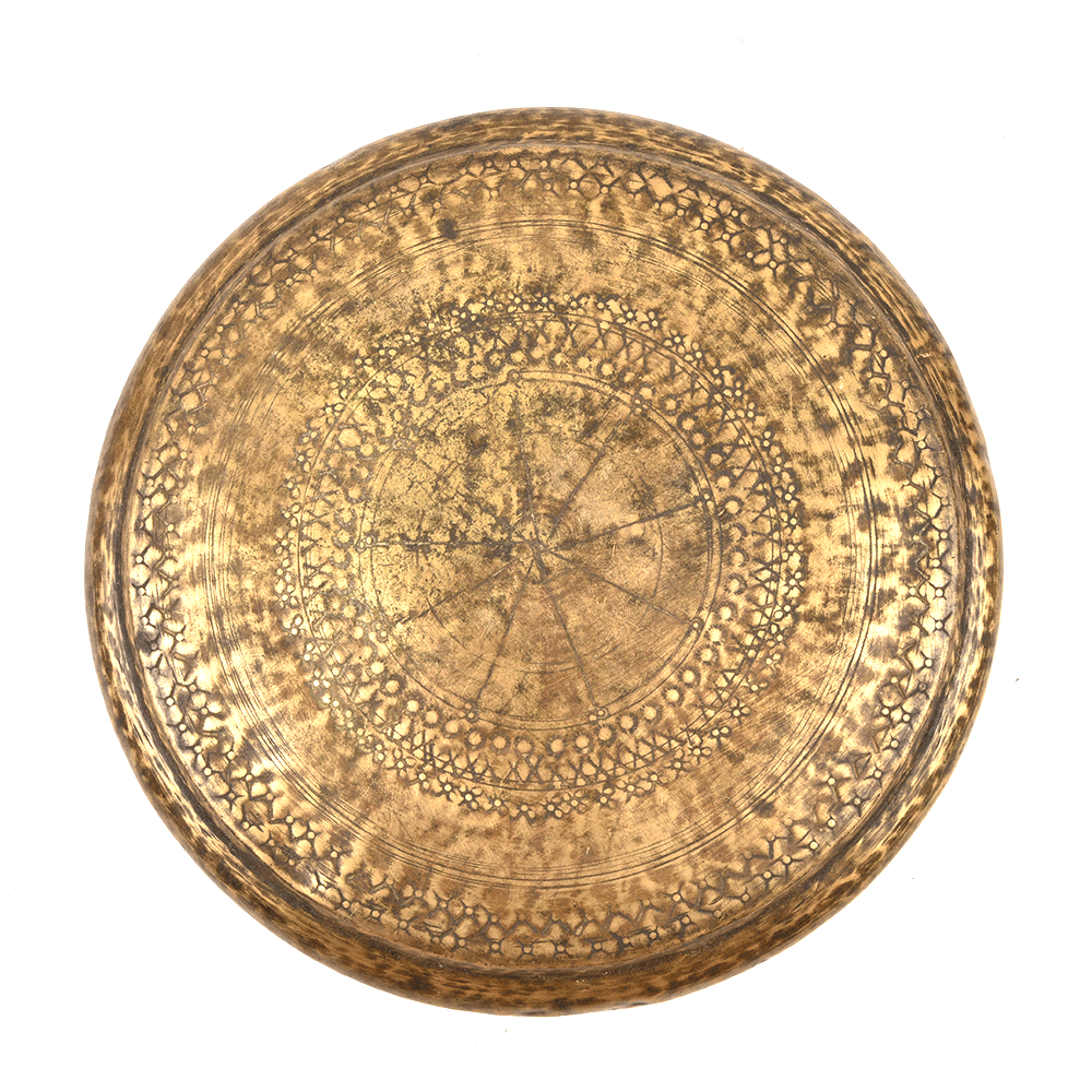 Old Used Round Brass Hand Carved Indian Collectible Storage Box