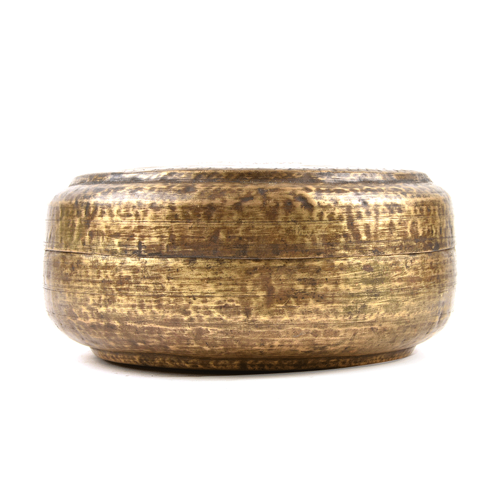 Old Used Round Brass Hand Carved Indian Collectible Storage Box