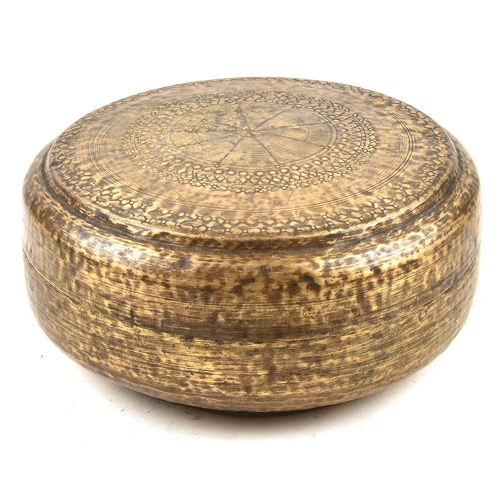 Old Used Round Brass Hand Carved Indian Collectible Storage Box