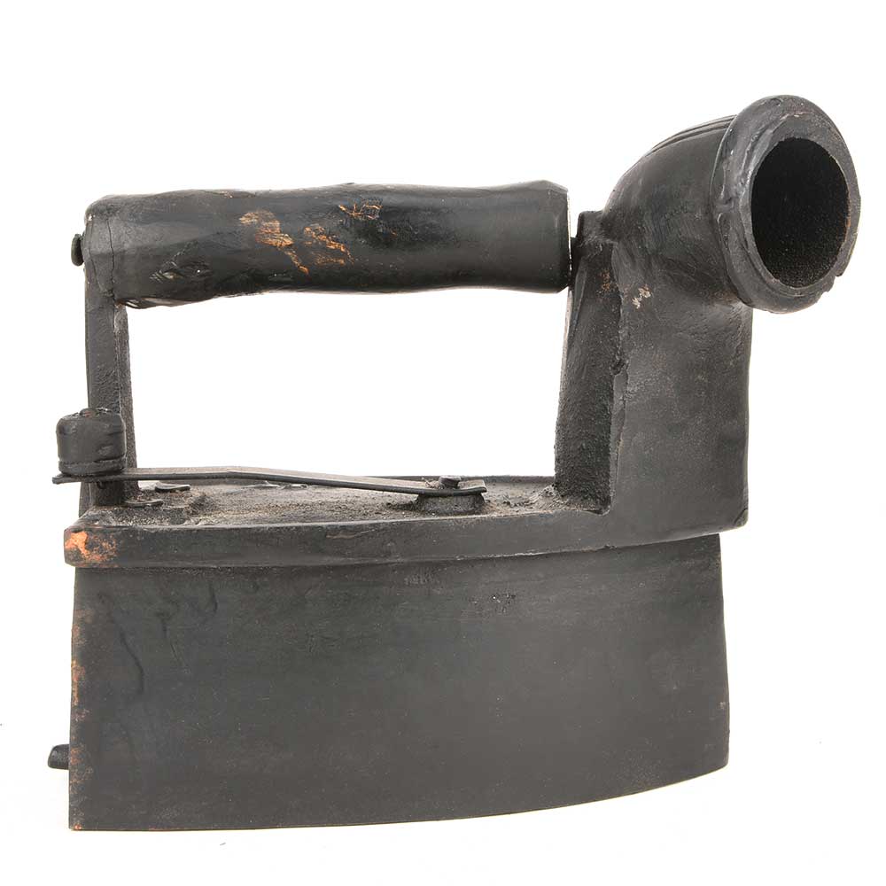 Coal Fired Clothes Press Cast Iron with Wooden Handle and Chimney