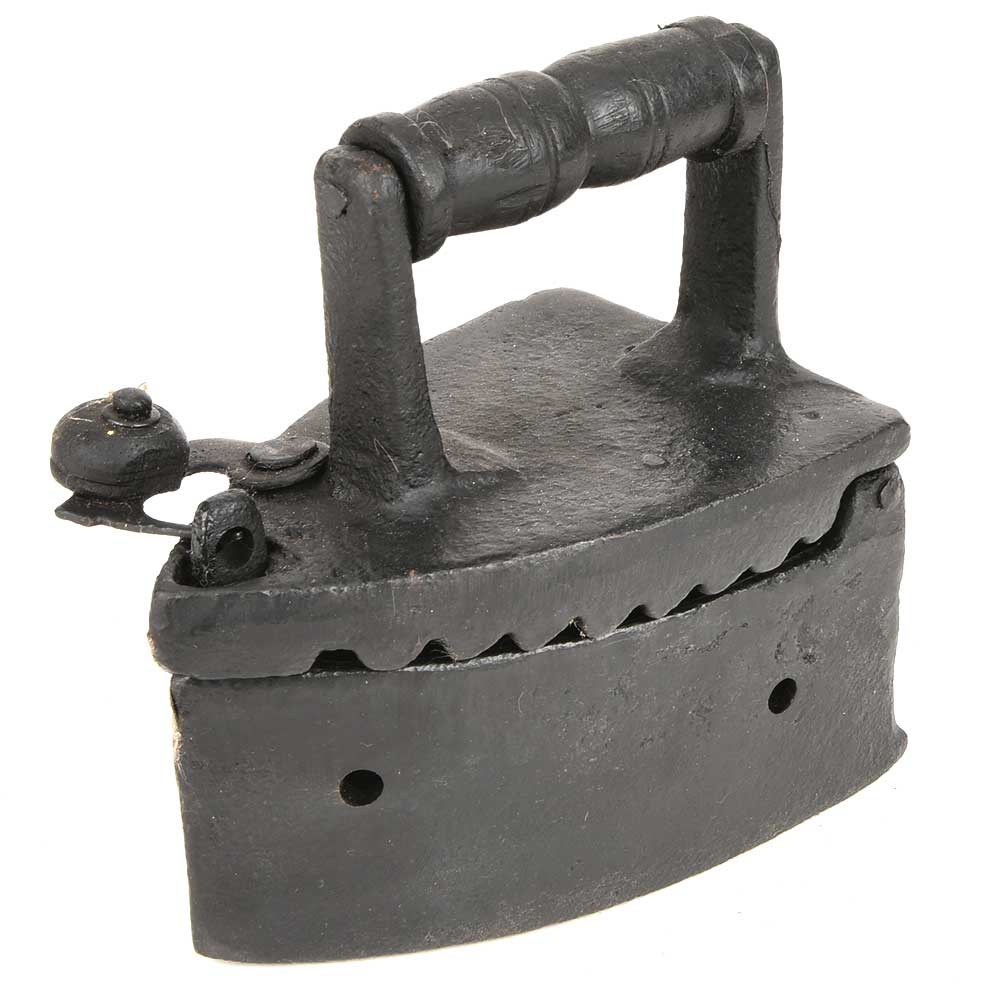 Vintage Coal Iron with Original Wooden Handle Also Used As Home Decor