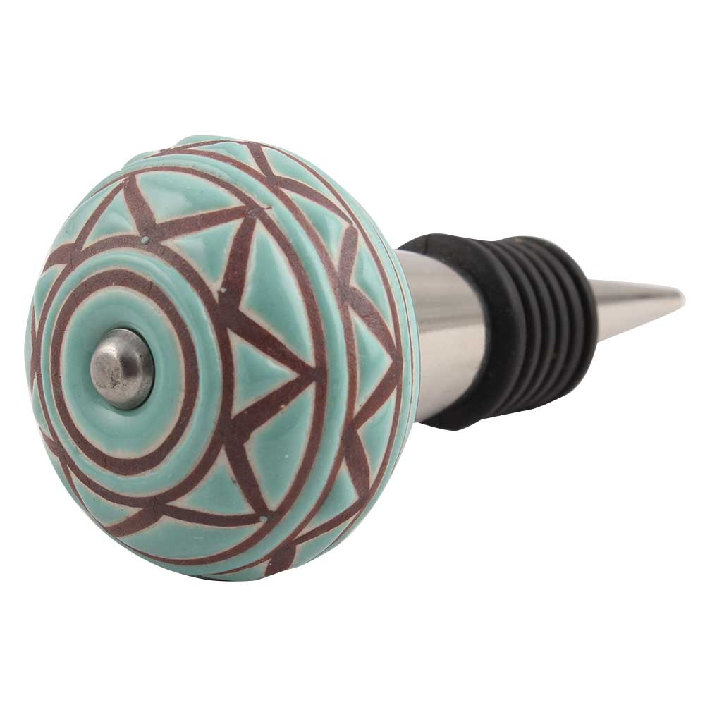 Sea Green Base Brown Pattern Etched Ceramic Wine Stopper