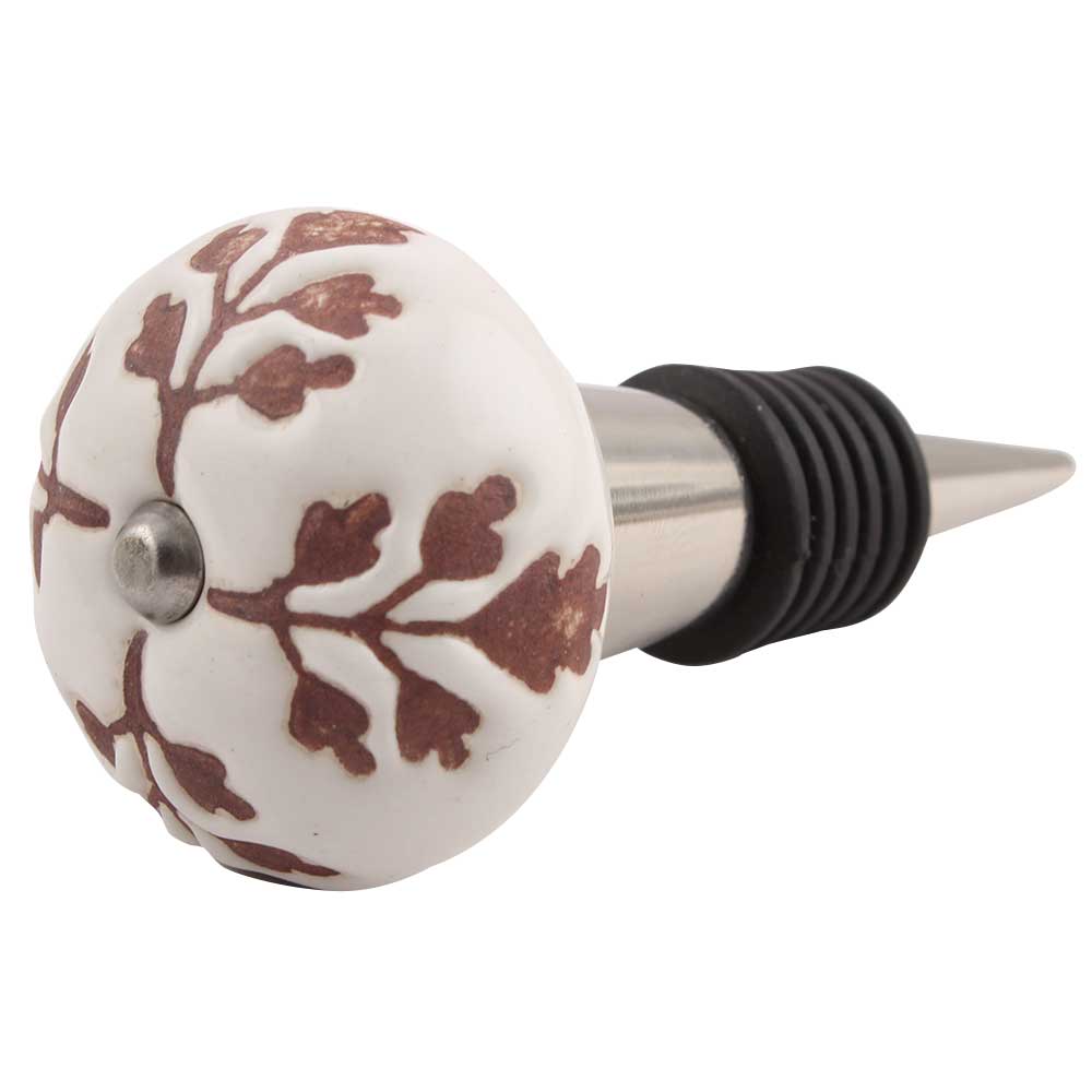 Brown Leaf Cut Flower Etched Ceramic Wine Stopper