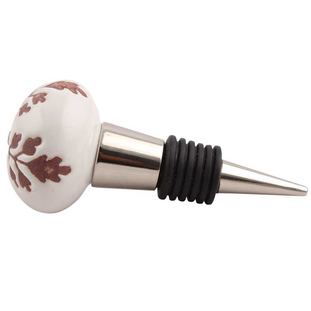 Brown Leaf Cut Flower Etched Ceramic Wine Stopper