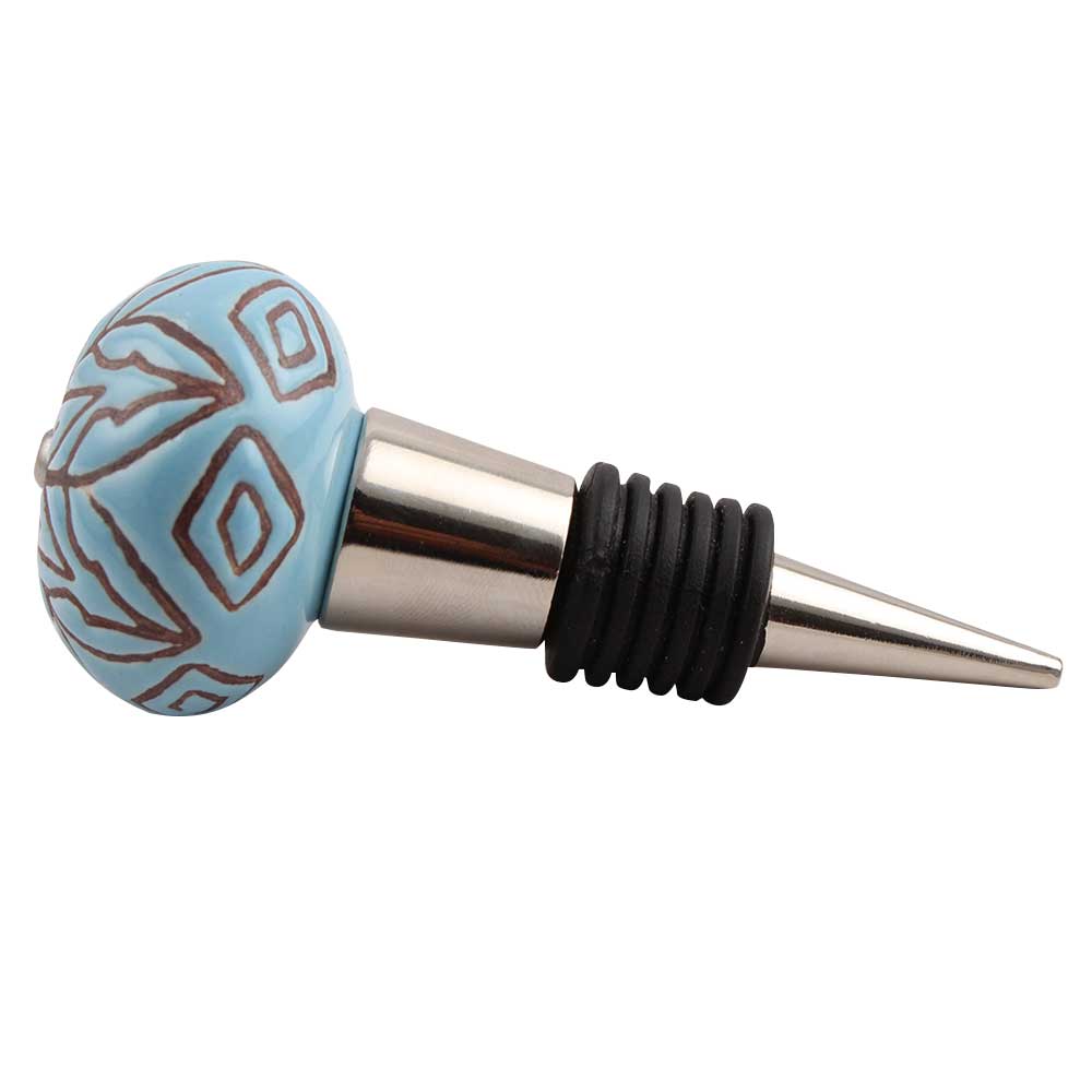 Turquoise Amarylis Floral Etched Ceramic Wine Stopper