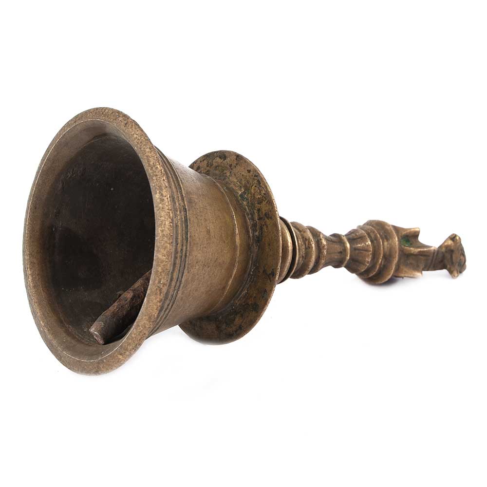 Rustic Brass Bell Nandi Statue on Handle