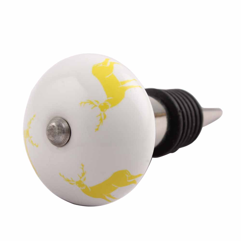 Yellow Standing Rein Deer Pattern Ceramic Wine Stopper