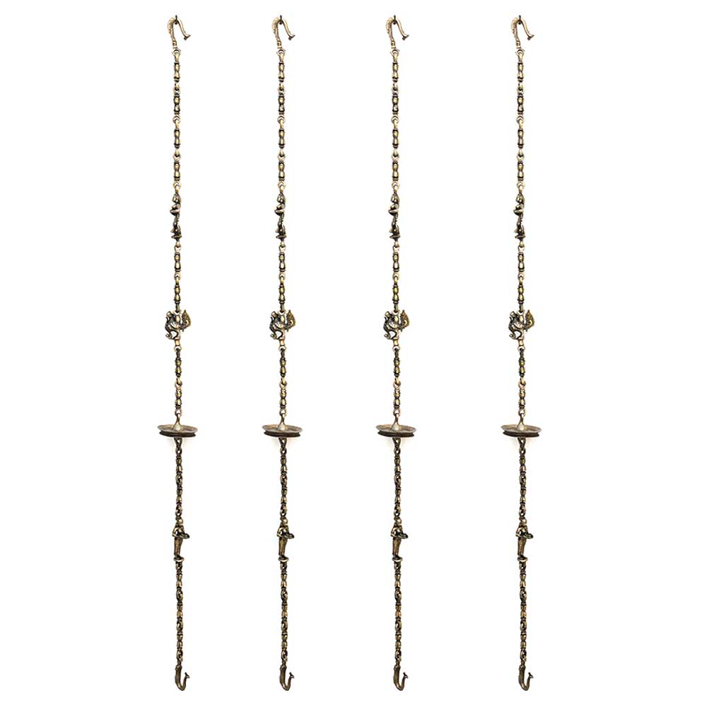 Swing Chain Set with Peacock and Dancing Lady Figurine(Set Of 4 Pieces)