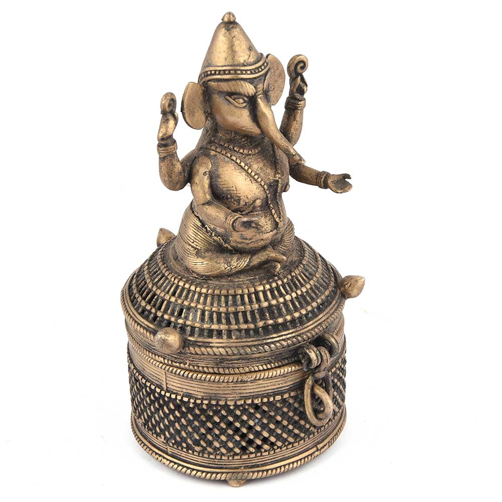 Round Tribal Ganesh Brass Box