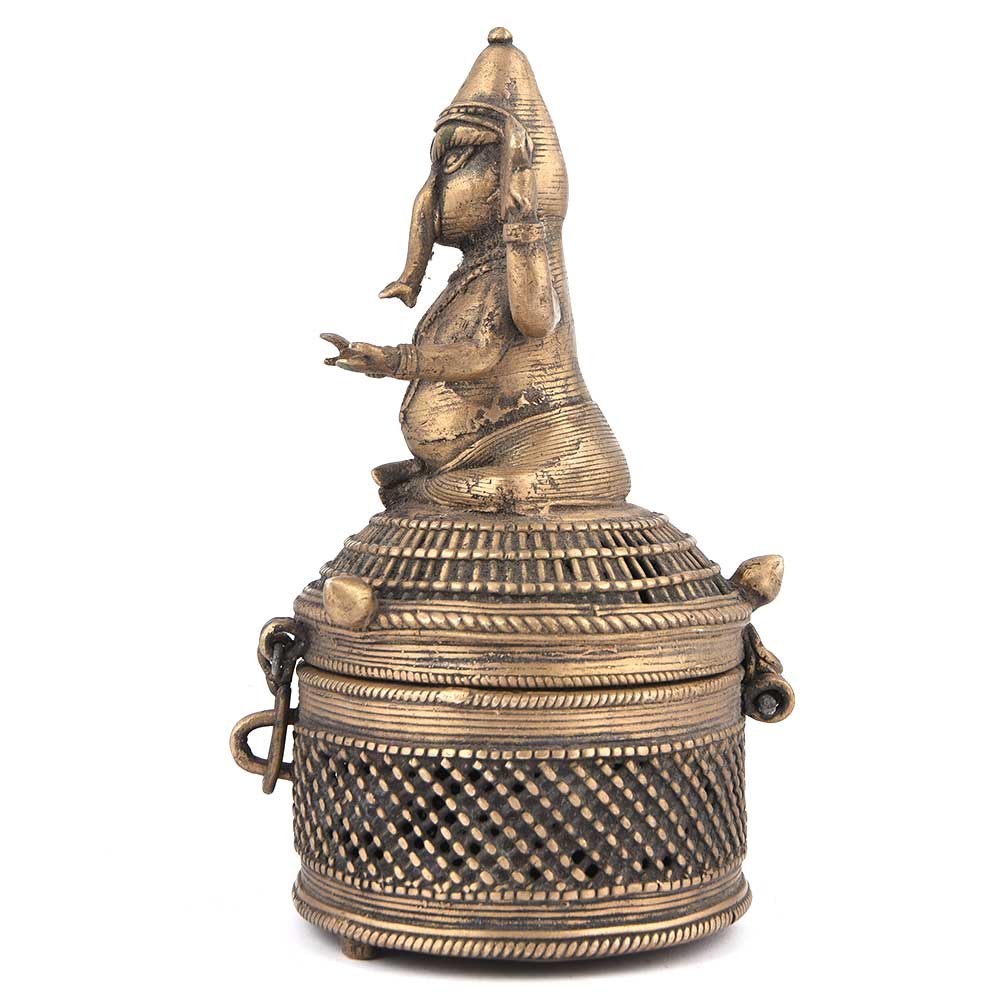Round Tribal Ganesh Brass Box