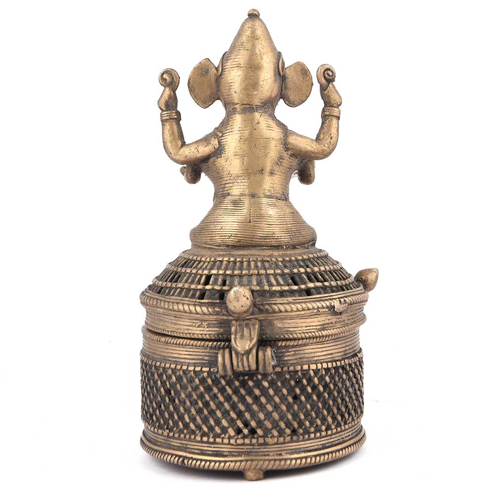 Round Tribal Ganesh Brass Box