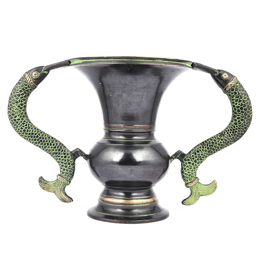 Black Brass Flower Pot with Fish Handles