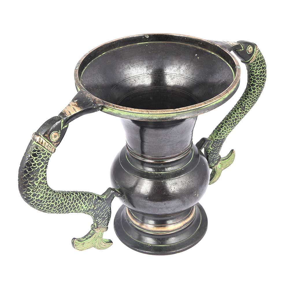 Black Brass Flower Pot with Fish Handles