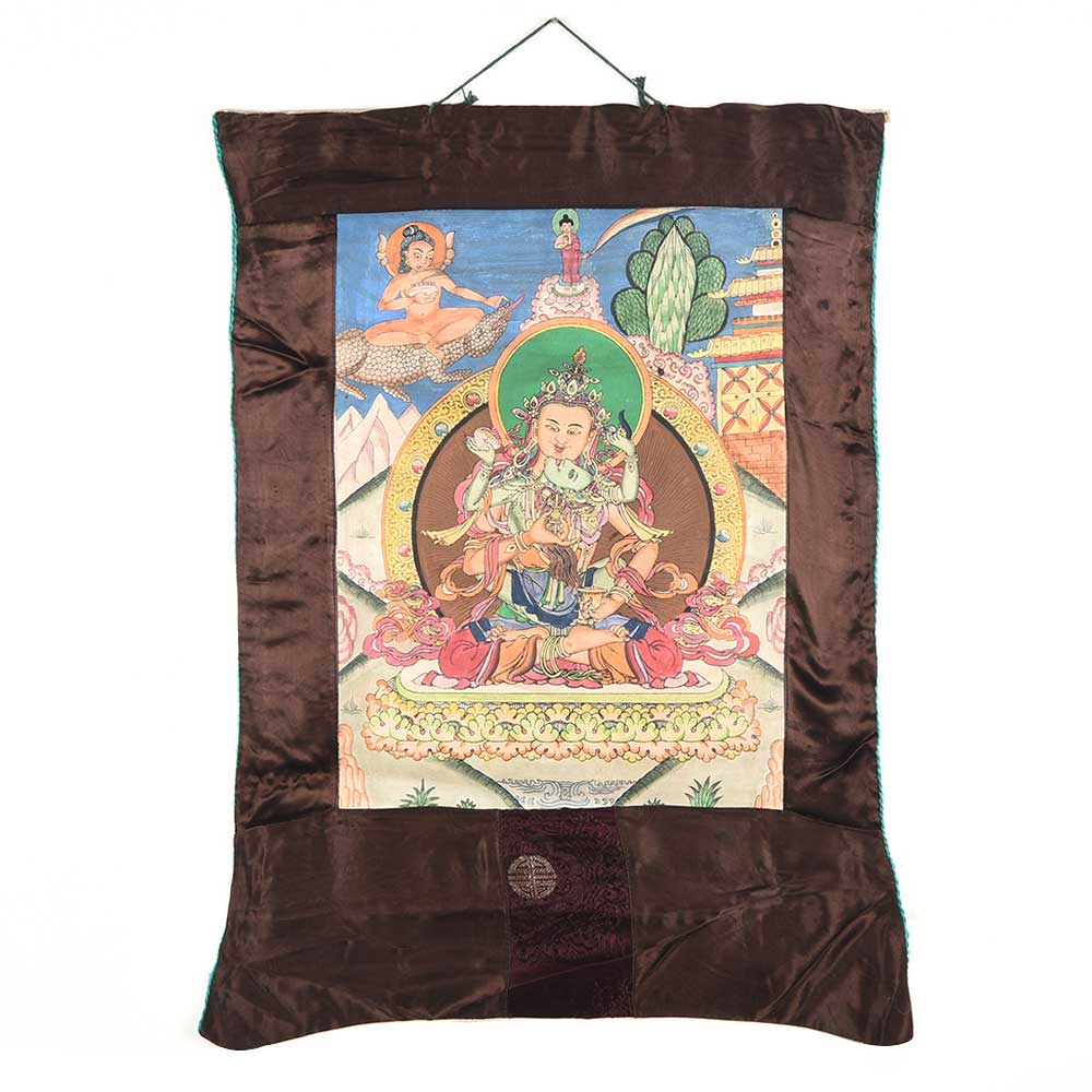 Thangka Painting Of Dorje Sambha In Union With His Consort