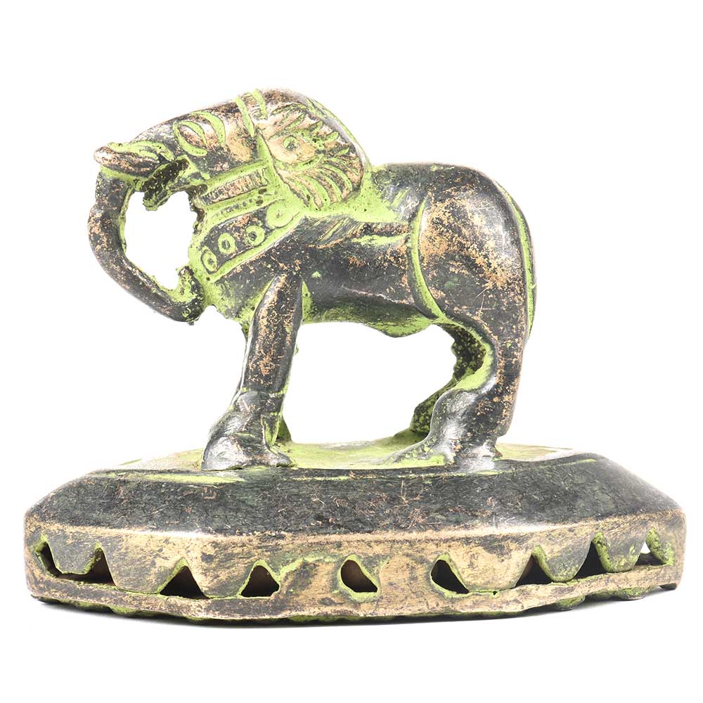 Vintage Indian Single Brass Elephant Scrubber Rattle with Patina