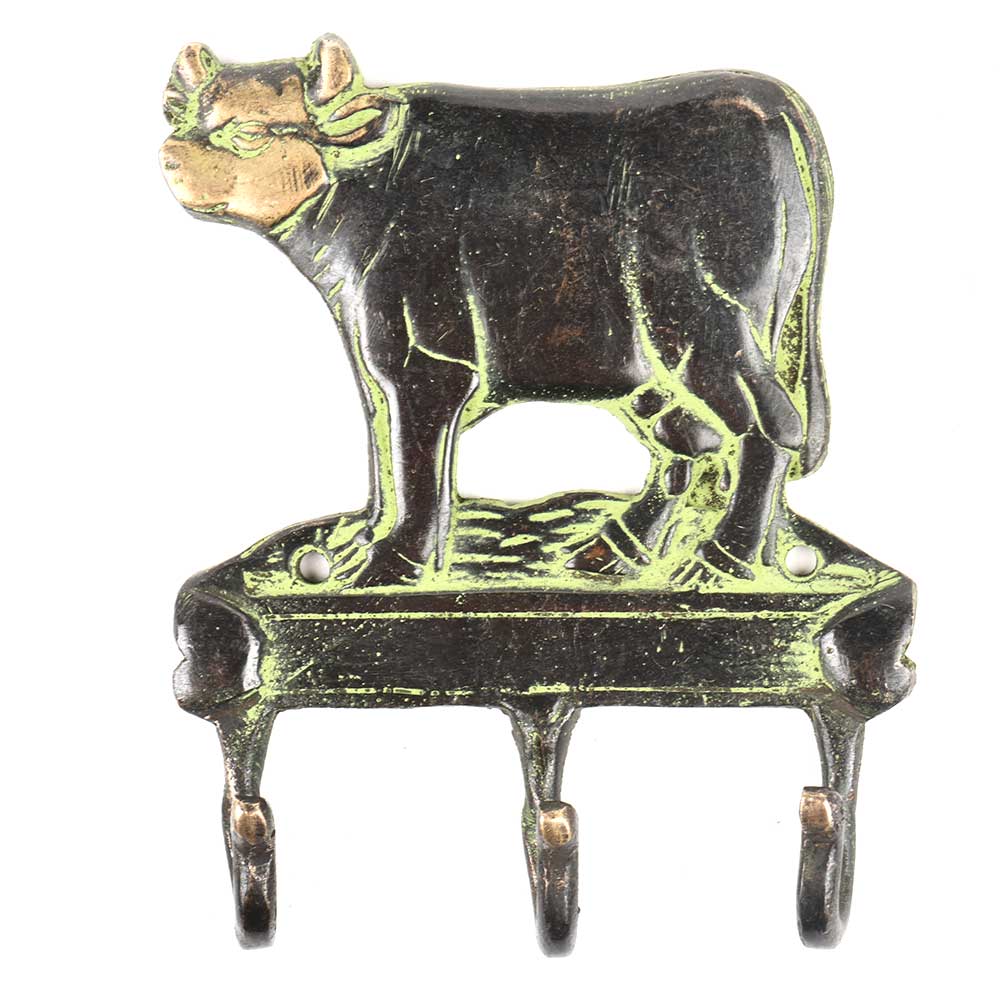 Brass Cow with Three Wall Hooks