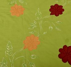 Green Handmade Bed Sheet Linen with Red & Orange Floral Design Beautiful Decorative Stylish