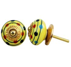 Yellow Stripes Dotted Ceramic Knob