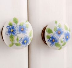 Blue Poppy Flower Flat Knob